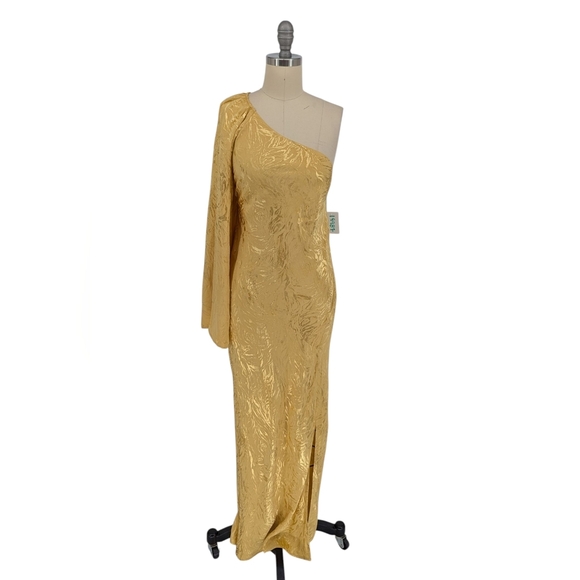 H&M Dresses & Skirts - 19987 H&M One Shoulder Animal Jacquard Satin Dress Gold Size Small evening party